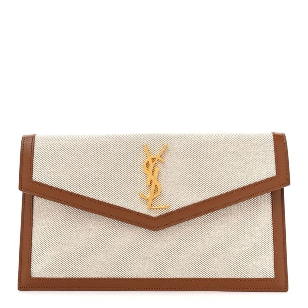 Saint Laurent Cream and Tan Envelope Clutch